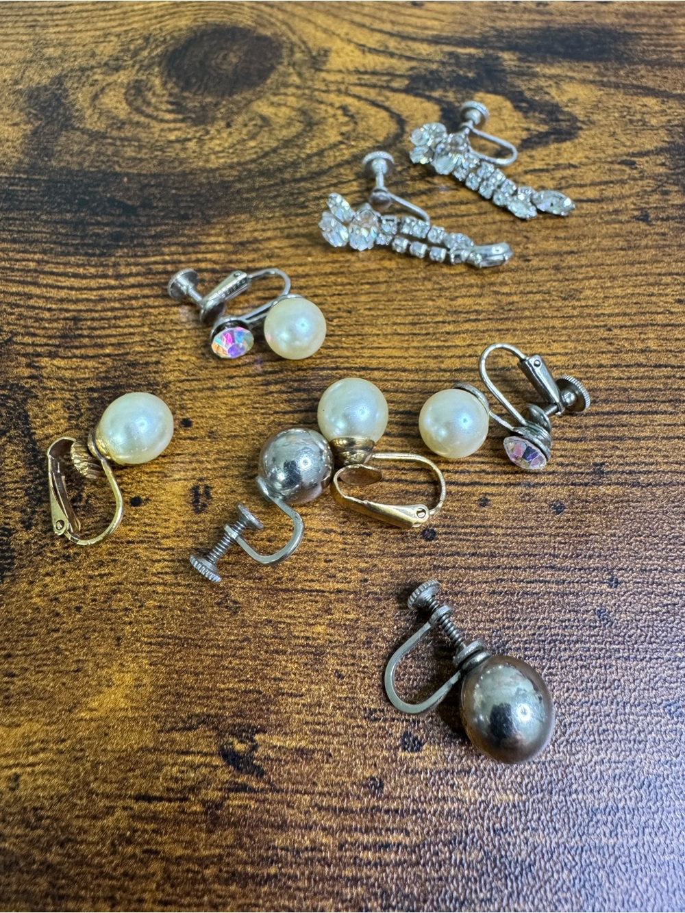 Vintage Pearl and Crystal Clip-On Screw Back Earring Bundle